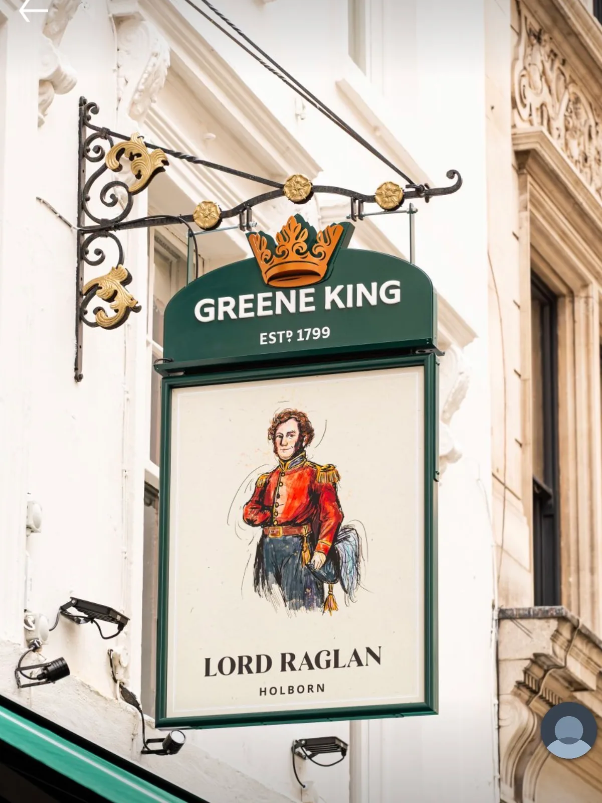 Lord Raglan hanging pub sign with an illustrated historic figure